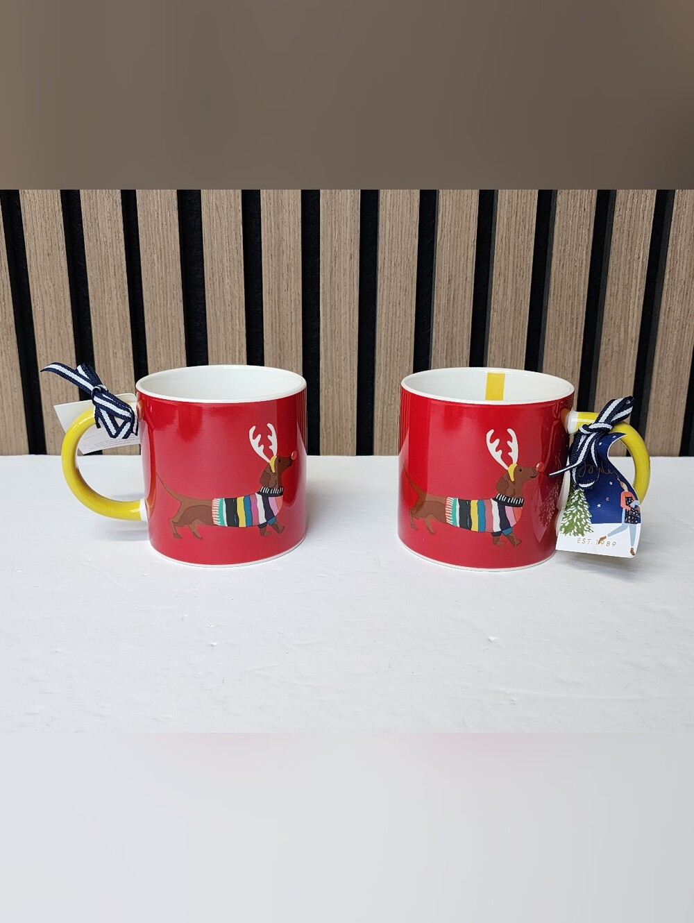 Set of 2 Joules Dachshund Through The Snow Ceramic Coffee Mug
